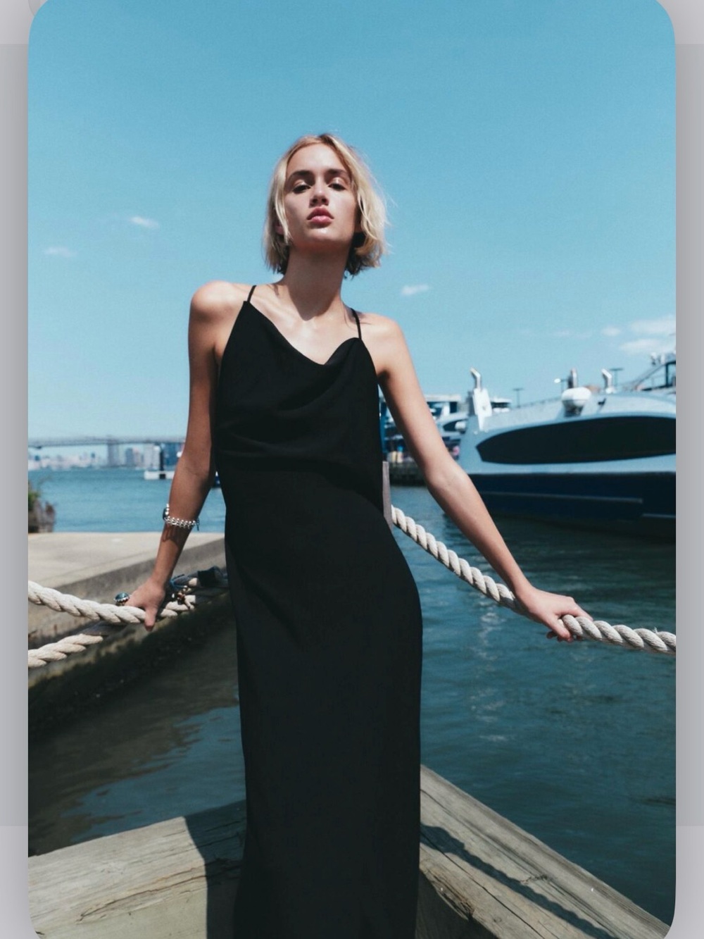 Zara Black Slip Maxi Dress with Spaghetti Straps